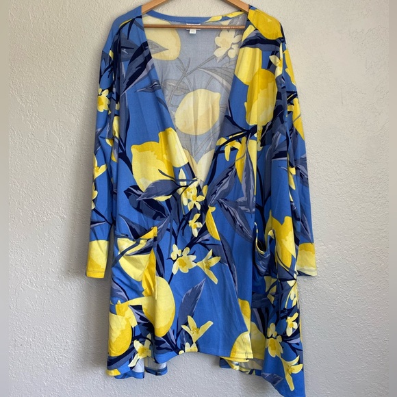 Lularoe Lindsay Cardigan Open Sweater Blue with Lemons 2x - Picture 9 of 9